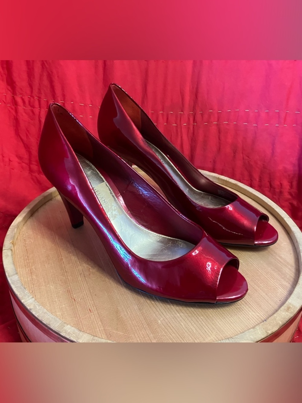 Women’s Red Patent Peep Toe Pump Heels Size 10